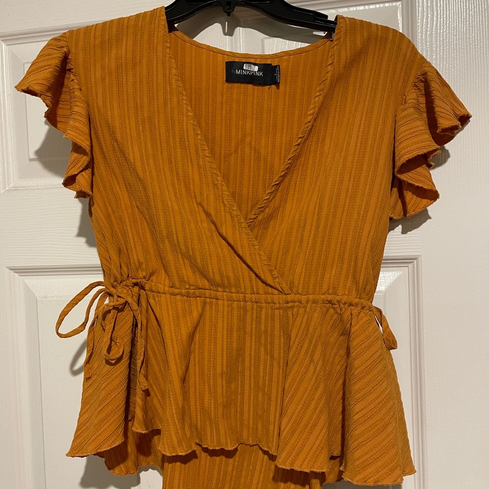 MinkPink Ruffled Sleeve Blouse